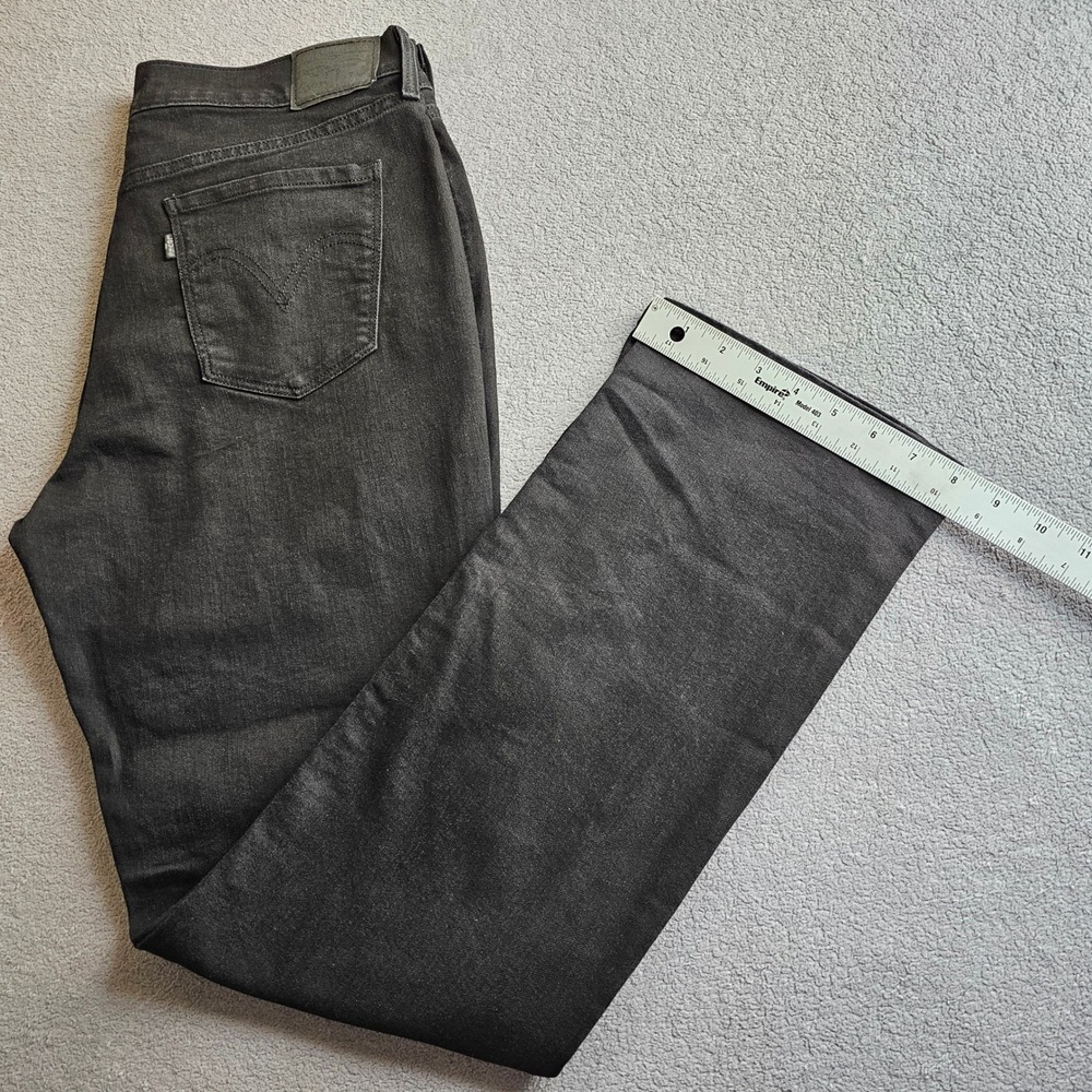Levis 505 Straight Leg Jeans Womens 12 Black Denim Stretch Mid Rise Dark Wash - Picture 7 of 14